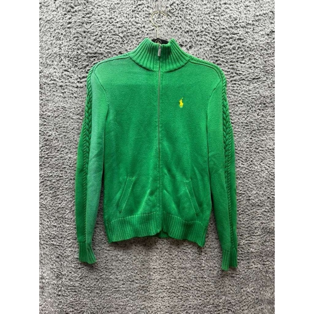 Ralph Lauren‎ Sport Cable-Knit Mock Neck Full-Zip Sweater Green Womens Size S